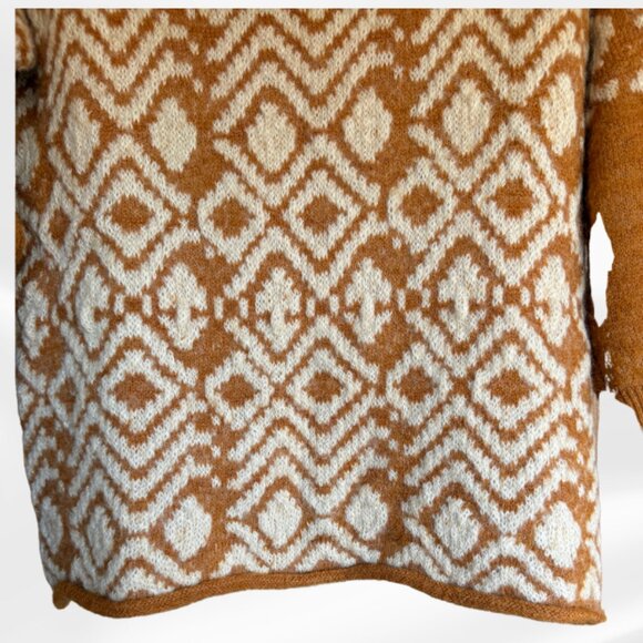Free People Small Turtleneck Sweater Brown Cream Fair Isle Alpaca Mohair NWOT - Picture 9 of 13
